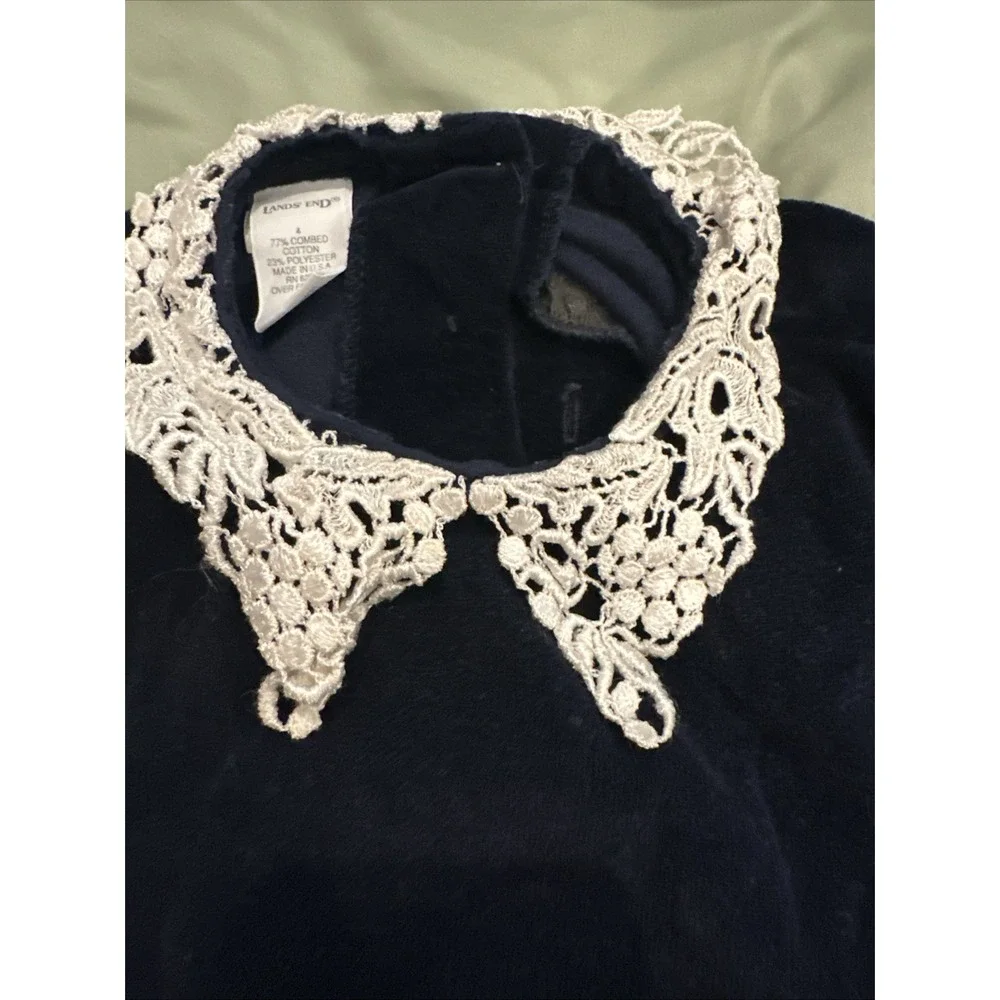 Vintage Lands End Blue Velvet Toddler Dress 4 Christmas Dress‎ Lace Collar